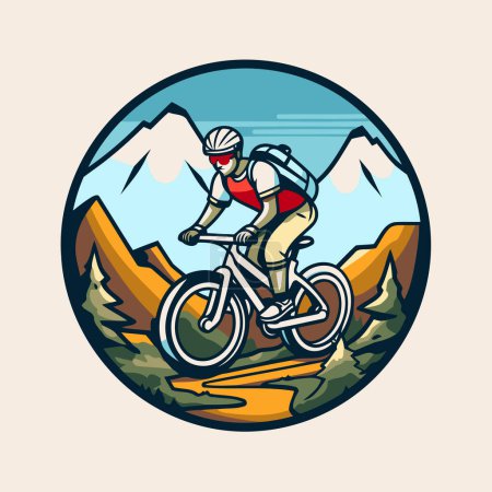 Illustration for Mountain biker riding on the road in the mountains. Vector illustration - Royalty Free Image