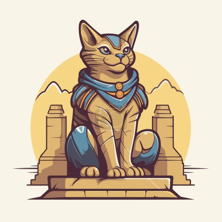 Ilustración de Gato egipcio con una bufanda azul en la cabeza. Ilustración vectorial - Imagen libre de derechos