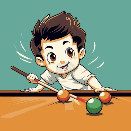 Illustration for Illustration of a Kid Playing Billiards with a Billiard Ball - Royalty Free Image