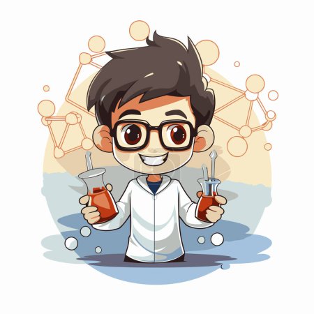 Illustration for Cute boy with science experiment in lab cartoon vector illustration graphic design - Royalty Free Image