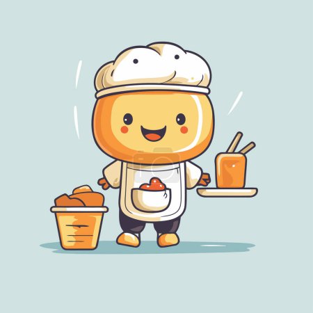 Illustration for Chef with a bowl of bread. Cartoon character vector illustration. - Royalty Free Image