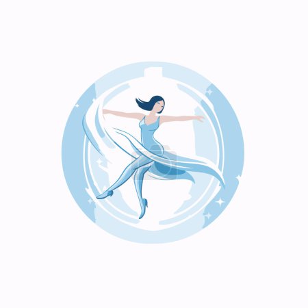 Téléchargez les illustrations : Illustration vectorielle d'une belle ballerine en robe bleue dansant. - en licence libre de droit