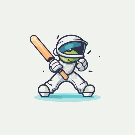 Illustration for Cricket Mascot Character with Bat and Ball. Vector Design - Royalty Free Image