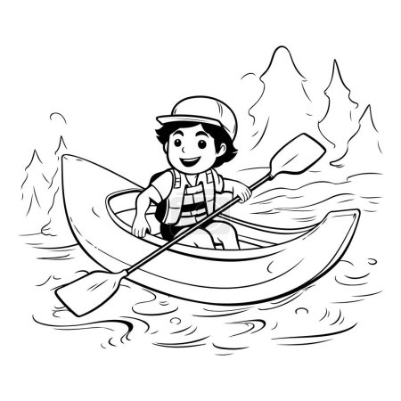 Illustration for Cartoon illustration of a boy paddling a kayak on a lake - Royalty Free Image