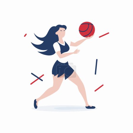 Illustration for Young woman playing basketball. Healthy lifestyle concept. Vector illustration in flat style - Royalty Free Image