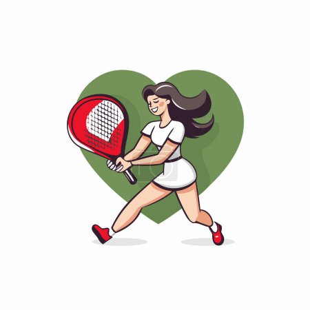 Ilustración de Chica tenista con raqueta y pelota en forma de corazón - Imagen libre de derechos