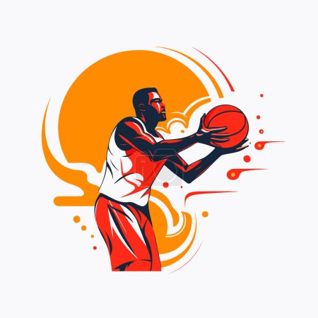 Téléchargez les illustrations : Joueur de basket-ball avec balle. Illustration vectorielle d'un joueur de basket. - en licence libre de droit