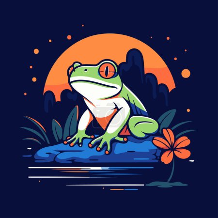 Frog in the jungle. Vector illustration for t-shirt.