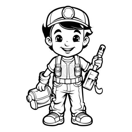 Téléchargez les illustrations : Illustration d'un bébé garçon mignon portant un uniforme de pompier - en licence libre de droit