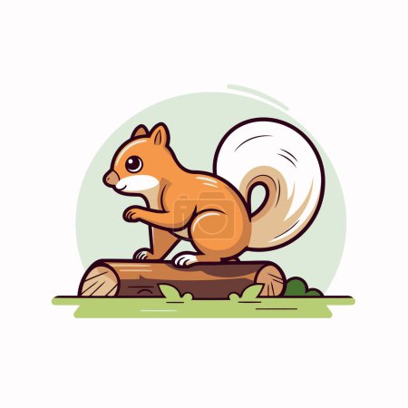 Illustration for Squirrel cartoon mascot. Vector illustration of a squirrel on a log. - Royalty Free Image