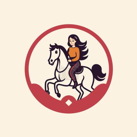 Téléchargez les illustrations : Illustration vectorielle d'une fille chevauchant un cheval sur fond blanc. - en licence libre de droit