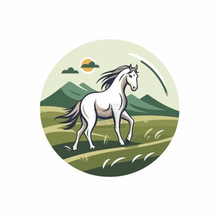 Illustration for Horse in the meadow. Vector illustration on white background. - Royalty Free Image