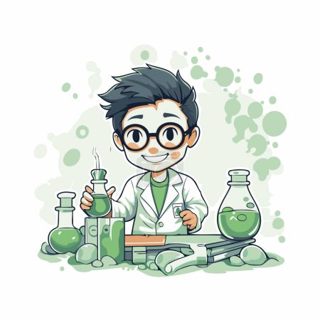 Illustration for Scientist cartoon character vector illustration. Cartoon scientist in lab coat and glasses. - Royalty Free Image