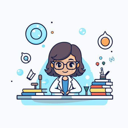 Illustration for Vector illustration of a girl scientist in a laboratory. Flat style design. - Royalty Free Image