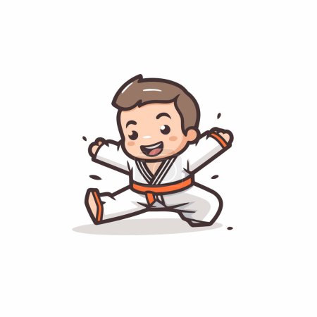 Illustration for Taekwondo Boy Cartoon Vector Illustration. Isolated On White Background - Royalty Free Image