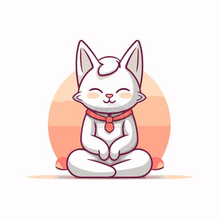 Ilustración de Lindo gato de dibujos animados sentado en posición de loto. Ilustración vectorial. - Imagen libre de derechos