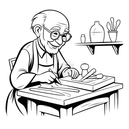 Téléchargez les illustrations : Un homme âgé prend des notes dans un livre. Illustration vectorielle. - en licence libre de droit