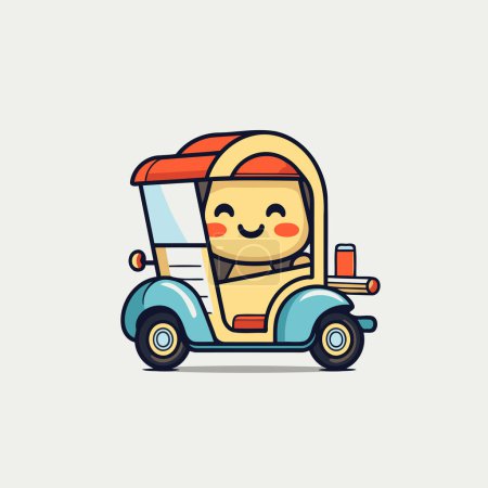 Illustration for Cute Cartoon Tuk Tuk Car Mascot Character Illustration - Royalty Free Image