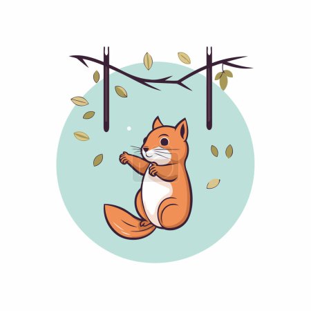 Téléchargez les illustrations : Joli écureuil assis sur une branche d'arbre. Illustration vectorielle dans le style dessin animé. - en licence libre de droit