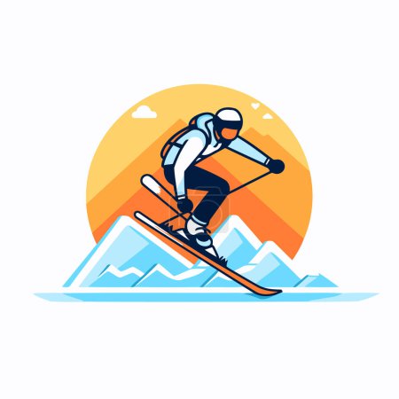 Téléchargez les illustrations : Snowboarder sautant sur snowboard. Icône vectorielle de sport d'hiver extrême - en licence libre de droit