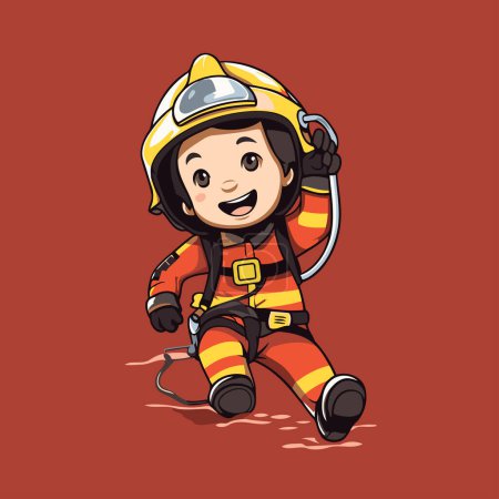 Ilustración de Ilustración de un pequeño bombero con traje de bombero. - Imagen libre de derechos