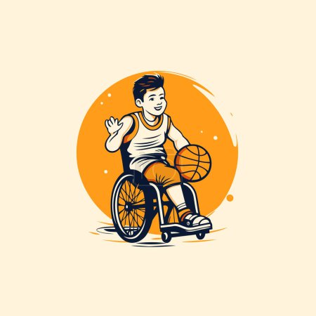 Illustration for Handicapped man in a wheelchair playing basketball. Vector illustration. - Royalty Free Image