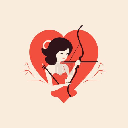 Illustration for Valentine's day card with cupid. Vector illustration. - Royalty Free Image