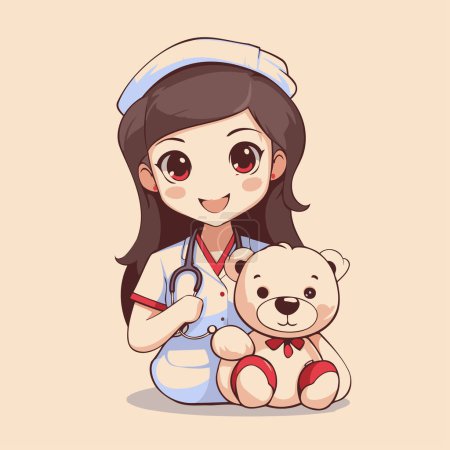 Illustration for Nurse with teddy bear. Cute cartoon vector illustration. - Royalty Free Image