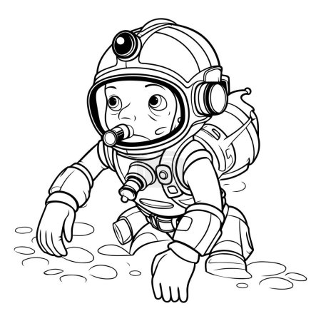 Téléchargez les illustrations : Illustration d'un petit garçon mignon portant un costume d'astronaute - en licence libre de droit