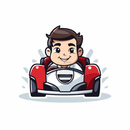 Téléchargez les illustrations : Mignon petit garçon conduire une voiture de course dessin animé vectoriel illustration de conception graphique - en licence libre de droit