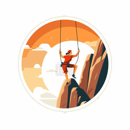 Illustration for Man climbing on the cliff. Vector illustration in a flat style. - Royalty Free Image