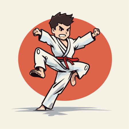 Illustration for Taekwondo boy cartoon vector illustration. Cartoon karate kid. - Royalty Free Image