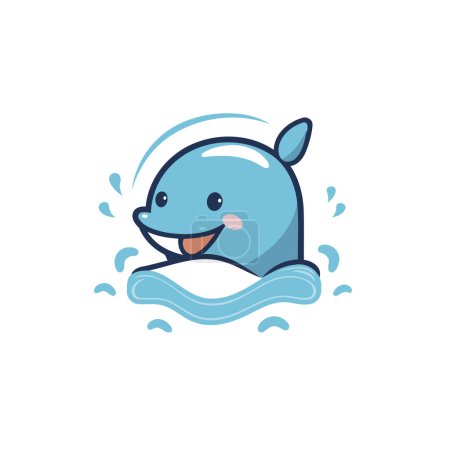 Illustration for Cute whale swimming on the wave. Vector illustration in cartoon style. - Royalty Free Image