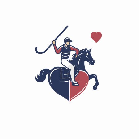 Téléchargez les illustrations : Illustration d'un joueur de polo chevauchant un cheval avec un cœur - en licence libre de droit