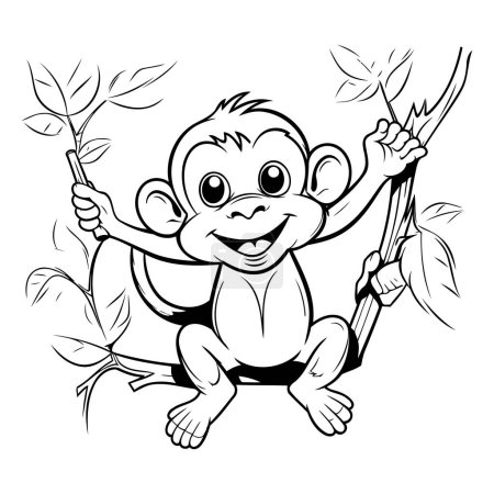 Illustration for Monkey with a spear and a branch of a plant. Vector illustration. - Royalty Free Image