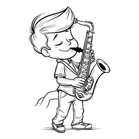 Téléchargez les illustrations : Illustration vectorielle d'un garçon jouant du saxophone sur fond blanc. - en licence libre de droit