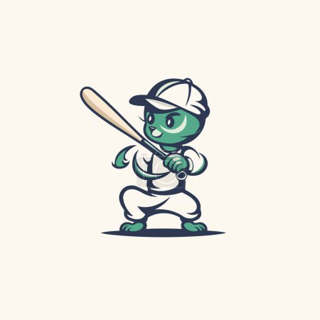 Téléchargez les illustrations : Joueur de baseball avec batte et balle. Illustration vectorielle dans le style dessin animé - en licence libre de droit