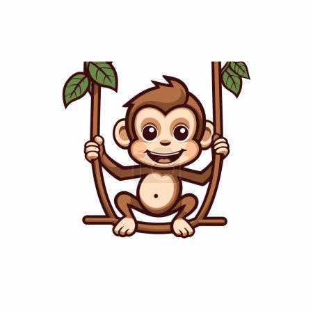 Téléchargez les illustrations : Mignon singe assis sur une balançoire isolé sur fond blanc. Illustration vectorielle. - en licence libre de droit