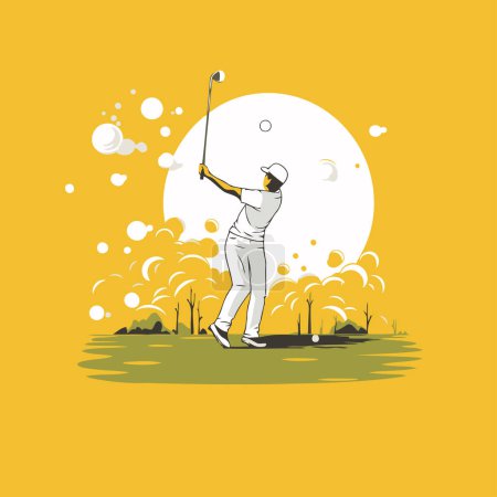 Illustration for Golfer on the golf course. Vector illustration in flat style - Royalty Free Image