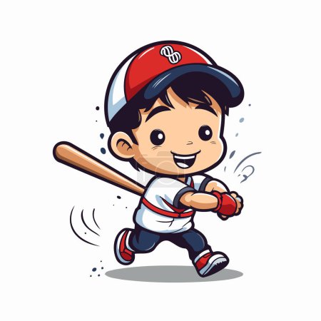 Téléchargez les illustrations : Mascotte de Joueur de baseball Garçon Illustration vectorielle de personnage de bande dessinée. - en licence libre de droit