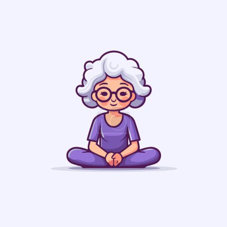 Téléchargez les illustrations : Femme âgée assise en position lotus. Illustration vectorielle. - en licence libre de droit