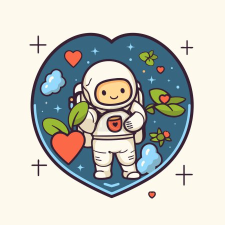 Astronaut im Herzen. Nette Zeichentrickfigur. Vektorillustration.