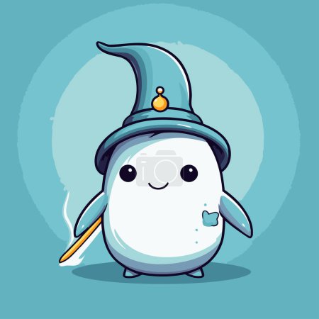 Illustration for Cute cartoon snowman with a magic wand. Vector illustration. - Royalty Free Image