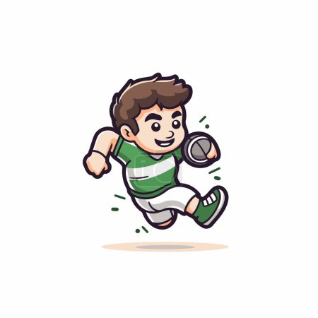 Ilustración de Jugador de fútbol de dibujos animados corriendo con pelota y reloj. Ilustración vectorial. - Imagen libre de derechos