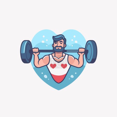 Illustration for Fitness club emblem with strong man lifting dumbbell. Vector illustration - Royalty Free Image
