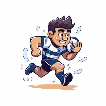 Illustration for Cartoon rugby player running with ball isolated on white background. Vector illustration. - Royalty Free Image