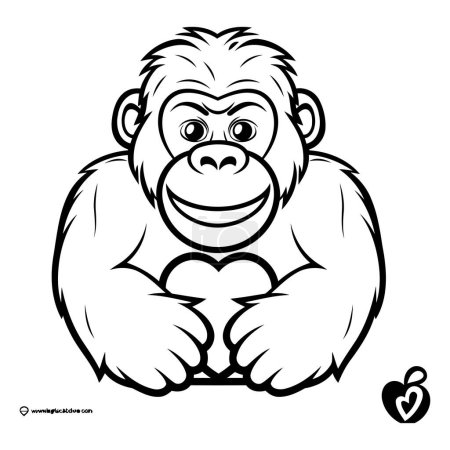 Illustration for Vector illustration of a monkey with a heart on a white background. - Royalty Free Image
