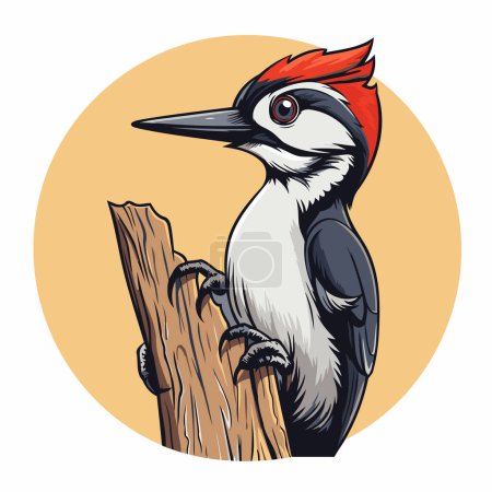 Illustration for Woodpecker on a tree stump. Woodpecker vector illustration - Royalty Free Image