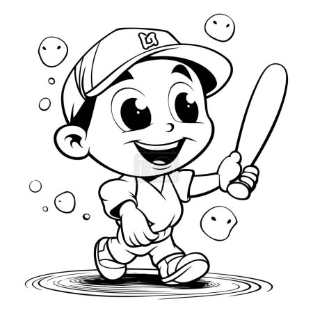 Illustration for Black and White Cartoon Illustration of Kid Playing Baseball Coloring Book - Royalty Free Image