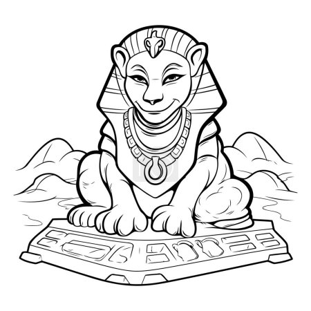 Illustration for Black and White Cartoon Illustration of Ancient Egyptian Sphinx for Coloring Book - Royalty Free Image
